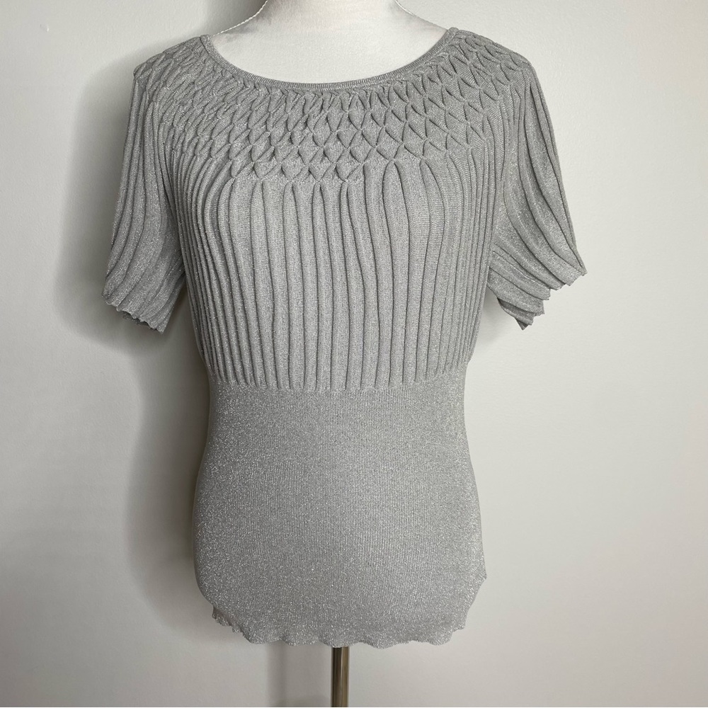 White House Black Market Gray Textured Top